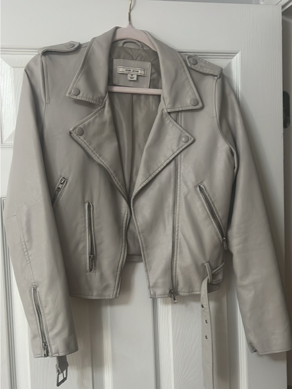 Adam Levine Collection Light Gray Leather Moto Jacket